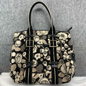 RAFE New York Black Brown/Beige Floral Canvas Satchel Purse Handbag/Shoulder Bag